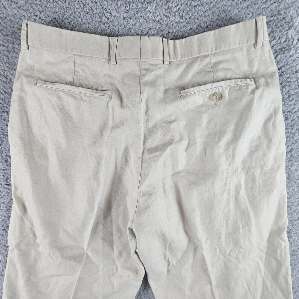 Banana Republic Pants Mens 36x31* Beige Linen Cotton Flat Front Lined Casual